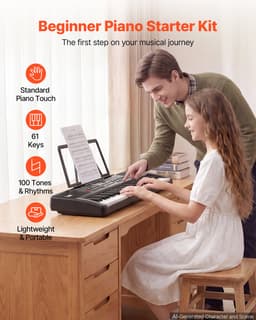 VEVOR Digitale Piano met 61 Toetsen, Semi-Gewogen, Elektrisch Keyboard voor Beginners en Muziekliefhebbers, 100 Geluiden en Ritmes, met HiFi Stereoluidsprekers, Lessenaar en USB/MIDI-Aansluiting — thumbnail 4