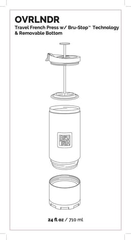 Planetary Design - Serie BruTrek OVRLNDR - French press - Koffie - Camping - Outdoor - Hiking - Cafetière - RVS - Afneembare onderkant voor makkelijke reiniging - 710ml — thumbnail 2