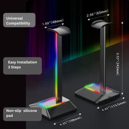 Koptelefoonhouder - headset houder - Headset Stand - Met USB-C kabel - RGB LED Licht en Kabel Organizer - Zwart — thumbnail 5