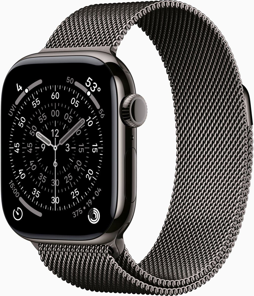 Apple Watch 11 - Wifi + 5G - 42mm - Slate Titanium Case with Slate Milanese Loop — afbeelding 1