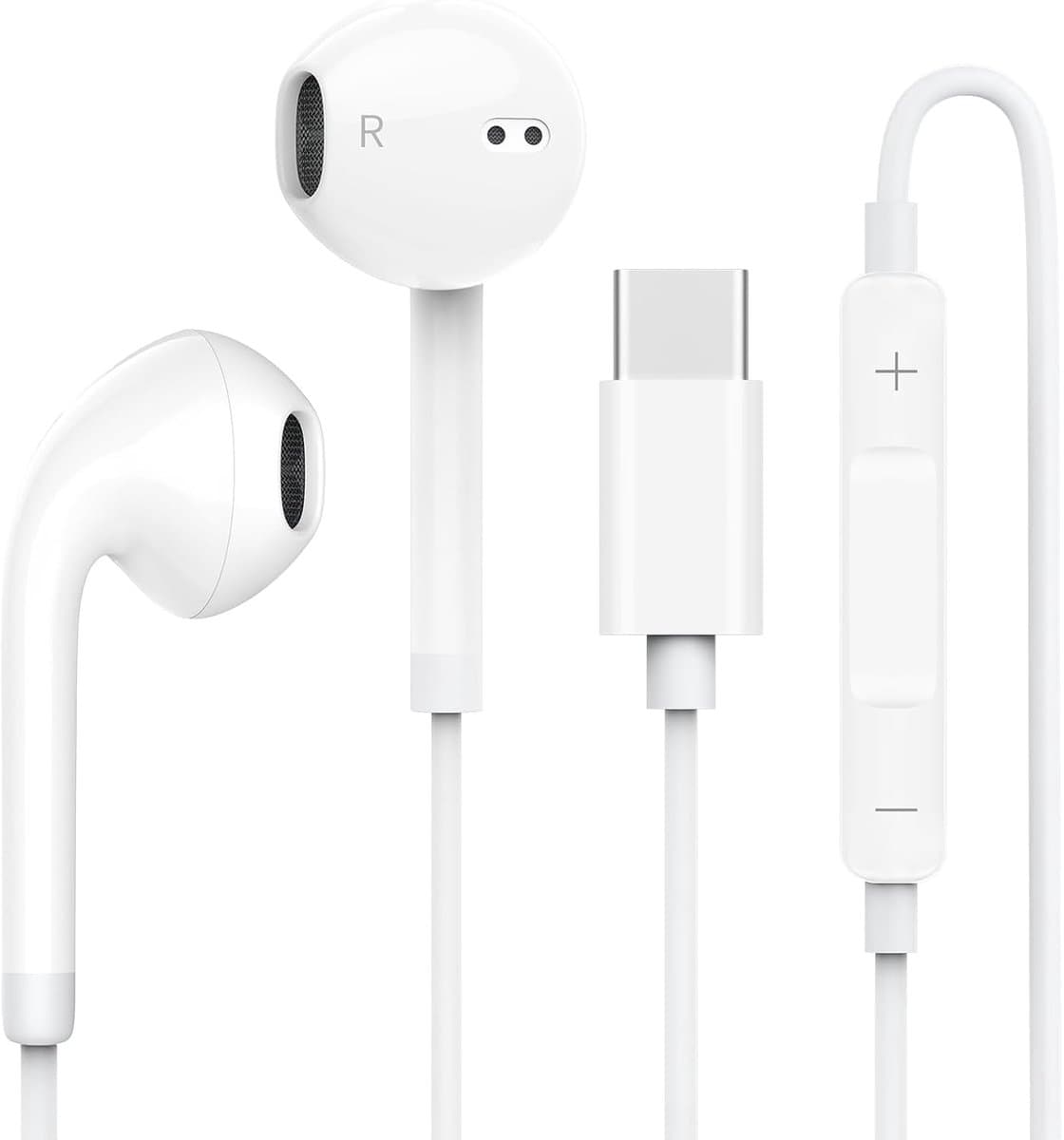 Ariqo Oortjes met Draad en Microfoon - Headphones - Earphone Kids - USB C - Volume Control - Simpel Design - Wit — afbeelding 1