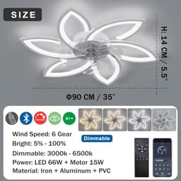 6 Sterren Plafondlamp Met Ventilator - Wit - Met Afstandsbediening - Smart lamp - Dimbaar Met App - 6 Standen Ventilator - Woonkamerlamp - Moderne lamp - Plafoniere — thumbnail 5