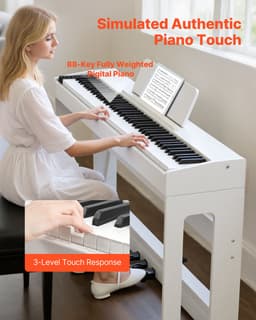 VEVOR Gewogen Digitale Piano, 88 Volledig Gewogen Toetsen, Elektrisch Pianoklavier Met meubelstandaard, Netadapter, Drievoudig Pedaal, Opnamefunctie, 280 Toetsen, Draadloze Verbinding, voor Beginners, Wit — thumbnail 3