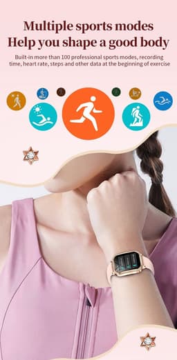 Knobbout 1,75 inch HD gebogen scherm smartwatch met ingelegde diamant - Slank, stijlvol en elegant design - Vrouwelijke gezondheidstracking - Bluetooth-belfunctie - Roségouden talen band met kristallen + extra siliconen band — thumbnail 5