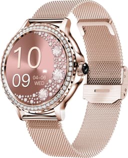 Knobbout Luxe Smartwatch voor Dames – Met Sprankelende Kristallen-1.3" IPS HD Touchscreen – Bluetooth 5.2 Bellen – Hartslag & Bloeddrukmeting – IP68 Waterdicht – Roségouden Roestvrijsta — thumbnail 1