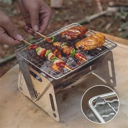 BBQ Grill - Tafel Barbecue - Houtskoolbarbecues - Mini Houtskool Smoker - Opvouwbaar Houtskool Barbecue - Draagbaar BBQ - Draagbare Camping Grill - 22cm x16x12cm - RVS - met handige draagtas - Ideaal voor Camping of Vakantie — thumbnail 3