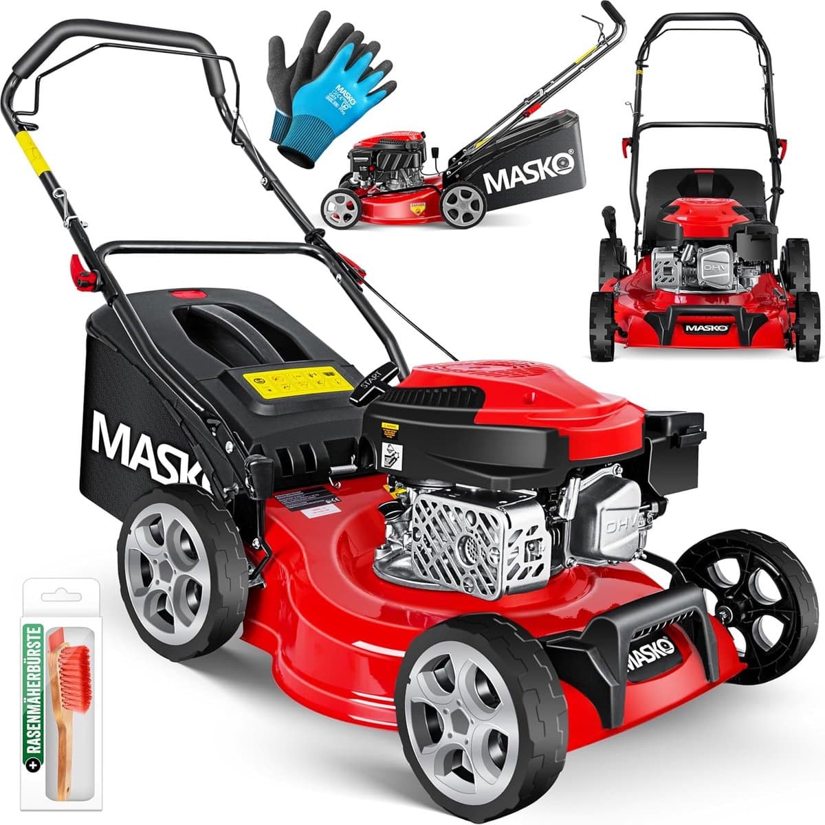 Benzine Grasmaaier 3in1 met 50L Opvangzak | Duwmaaier met 42 cm Maaibreedte en 7-standen Maaihoogte | Mulchfunctie en Versnipperen van Takken — afbeelding 1