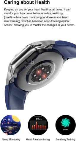 Knobbout 1.43" Scherm AMOLED-scherm met 3D-ontwerp Smartwatch - Slimme opnamefunctie- 4 GB interne opslag - MP4-video-ondersteuning - Ingebouwde kompasfunctie - Zilver staal+ bruin lederen + blauwe siliconen horlogeban — thumbnail 3