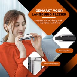 Finesse Mondharmonica - C Majeur - met Case - voor Volwassenen & Kinderen - Zilver — thumbnail 5