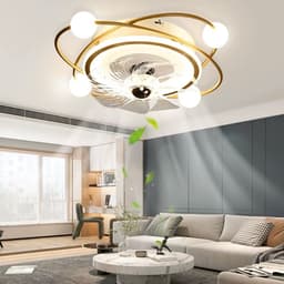 LuxiLamps - Krullen Ventilator Plafondlamp - Plafondventilator 50 cm - Goud - Smart Lamp - Met Dimmer - 6 Standen Ventilator - Keuken Lamp - Woonkamerlamp - Moderne Lamp - Slaapkamer Lamp Ventilator — thumbnail 2