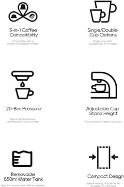 HIBREW H3B 3-in-1 capsule-koffiezetapparaat, 20 bar druk, 850 ml waterreservoir, 7 temperatuurinstellingen, magnetische bekerhouderverstelling — thumbnail 2