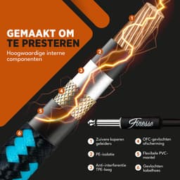 Finesse Gitaarkabel - 300cm - Jack 6.35mm - Audio Kabel - Instrumentkabel - Gitaar Kabel — thumbnail 2