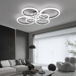 6 Ringen Plafondlamp - Zwart - Smart lamp - Dimbaar Met Afstandsbediening & APP - Moderne Ringen Lamp - Kroonluchter — thumbnail 4