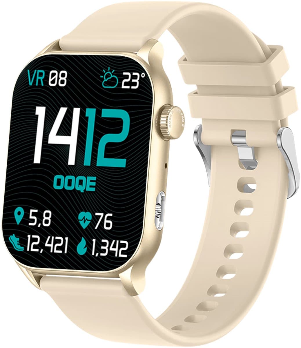 OOQE WATCH PRO 8 - Smartwatch Heren en Dames | Geschikt voor iOS en Android | AMOLED | Notificaties | Gezondheidsanalyse | Sportanalyse | GPS Koppeling | Bellen | Muziek/Audio Luisteren | Ergonomisch | Nederlandstalig | Goud — afbeelding 1