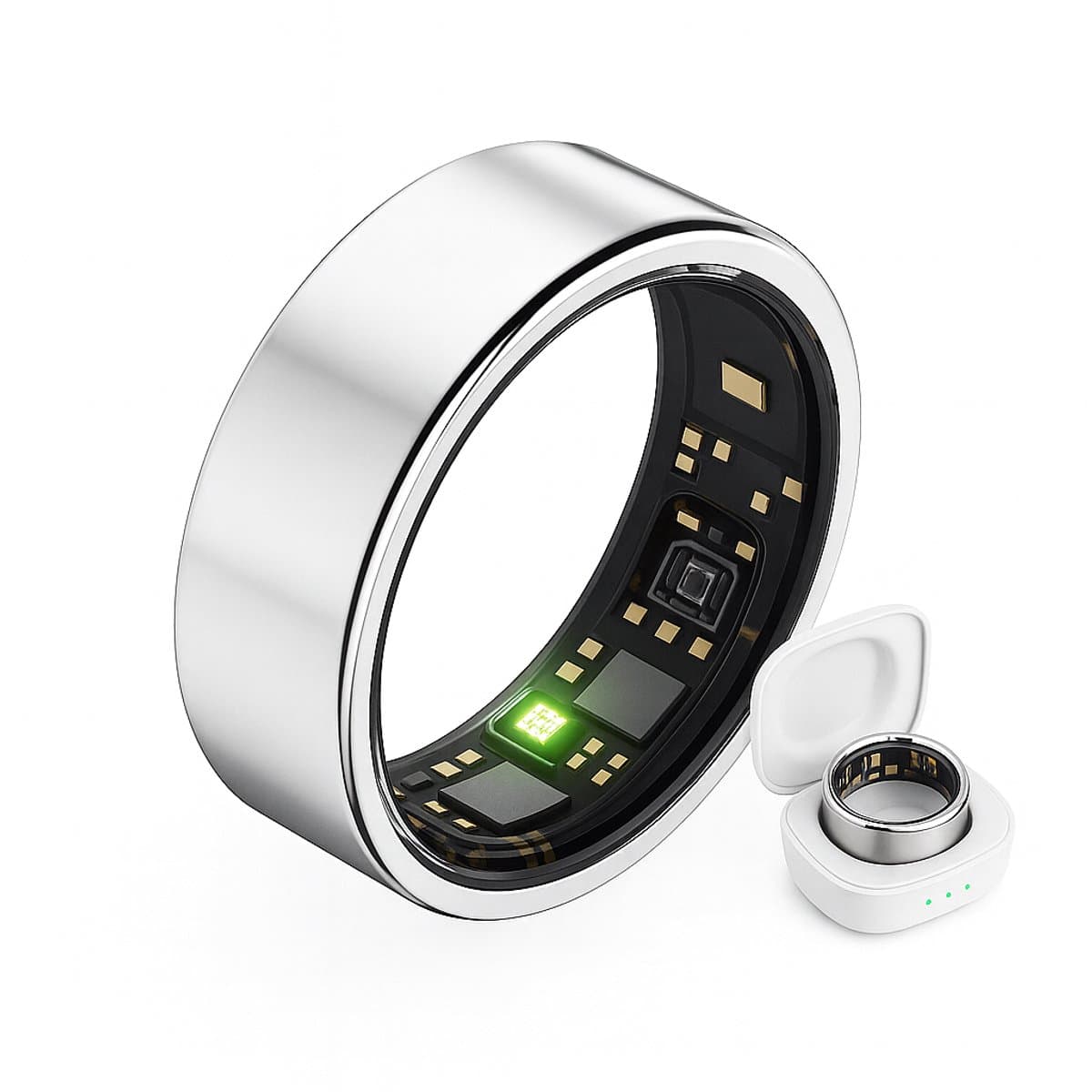 Royal Empire Smart Ring – Slimme Ring voor Heren & Dames – Inclusief Oplaaddoosje – Slaapmonitoring, Hartslag, Bloeddruk & SpO2 – IP68 Waterdicht – Nederlandse App – Zilver – Maat 9 — afbeelding 1