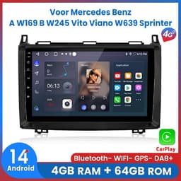 Awesafe Autoradio - 4GB & 64GB 8-Kern V1PRO - Geschikt Voor Mercedes A B V Sprinter Klasse W169 W245 W639 W906 Vito, Viano en VW Crafter 2005-2016 - Carplay & Android auto - Met navigatie GPS - Radio scherm — thumbnail 1