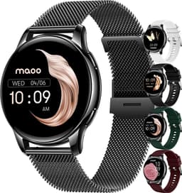 Maoo Ventura AMOLED Smartwatch Dames - RVS en 4x Siliconen Bandje - Stappenteller - Hartslagmeter - Slaapmonitor - Multisport - Geschikt voor Android en iOS - Zwart — thumbnail 1