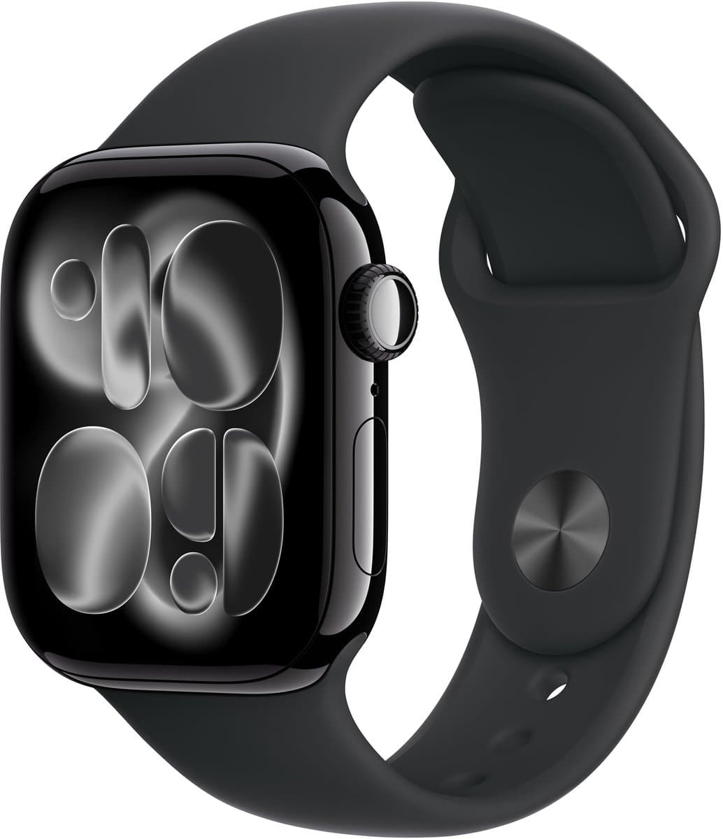 Apple Watch 11 - Wifi + 5G - 42mm - Jet Black Aluminium Case with Black Sport Band - S/M — afbeelding 1