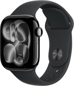 Apple Watch 11 - Wifi + 5G - 42mm - Jet Black Aluminium Case with Black Sport Band - S/M — thumbnail 1
