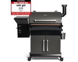 Pelletroker BURNHARD® Constante Hitte, 24u Roken, 70-230°C, 9kg Pelletkamer, Roestvrijstalen Roosters, Opklapbare Voortafel, Onderkast, UV-hoes – FLINT