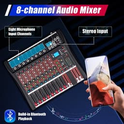 Paco Goederen® - Professionele stereogeluidsmixer - Mengtafel - 8 kanaals mengpaneel- Bluetooth USB-opname - USB digitale audiomixer — thumbnail 2
