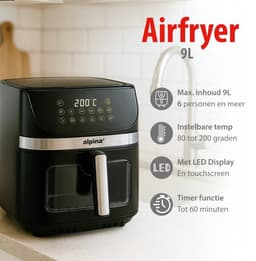 alpina Airfryer XXL - Heteluchtfriteuse 9L - Air Fryer 6 Personen en Meer - Heteluchtoven met Digitaal Touchscreen - Instelbare Temperatuur 60 tot 200 Graden - 8 Kookprogramma's — thumbnail 2