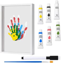 Handprint en Voetafdruk Baby Set - DIY Plakafdruk - Houten Lijst - Niet-Toxische Vingerkleuren - Creatieve Afdruk Set voor Baby - Cadeau voor Ouders en Nieuwgeboren — thumbnail 1