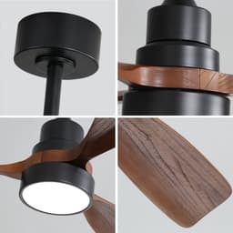 Merax Plafondventilator met Licht en Afstandsbediening - 48 inch Houten Ventilator met 3 Massiefhouten Bladen - Stille Reversibele DC Motor - Zomer & Winterfunctie - Zwart met Bruin — thumbnail 3