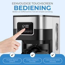 NovaWare Koffiezetapparaat Filterkoffie - 1.5L – Met Glazen Kan & Herbruikbaar Filter - Koffiemachines - Display – 12 Kopjes – Zwart/RVS — thumbnail 3