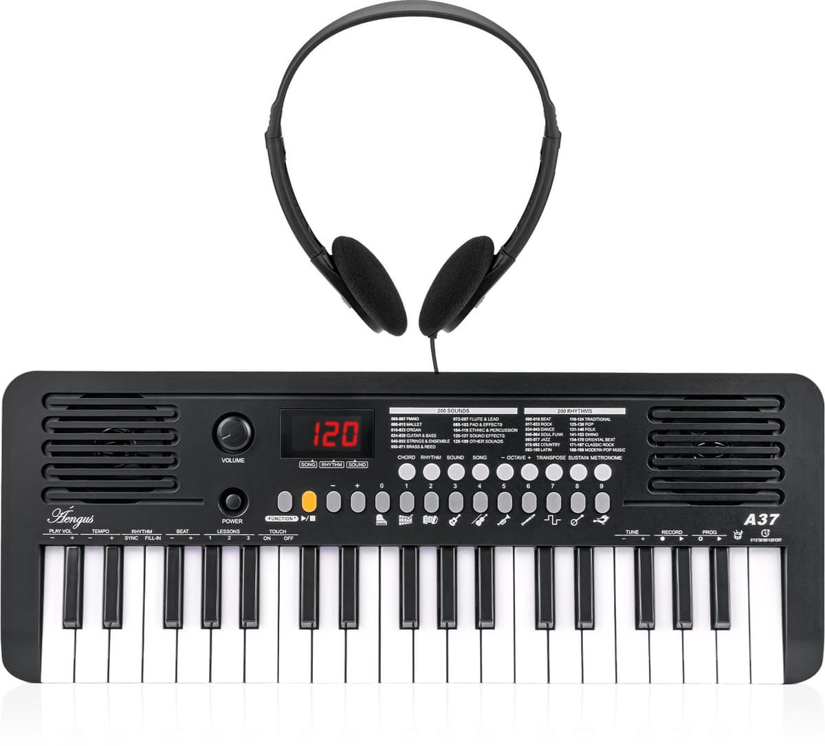 Aengus Keyboard Piano Keyboard Kind met 37 toetsen - Aanslaggevoelige Toetsen - USB-C MIDI - inclusief Stereo Koptelefoon — afbeelding 1