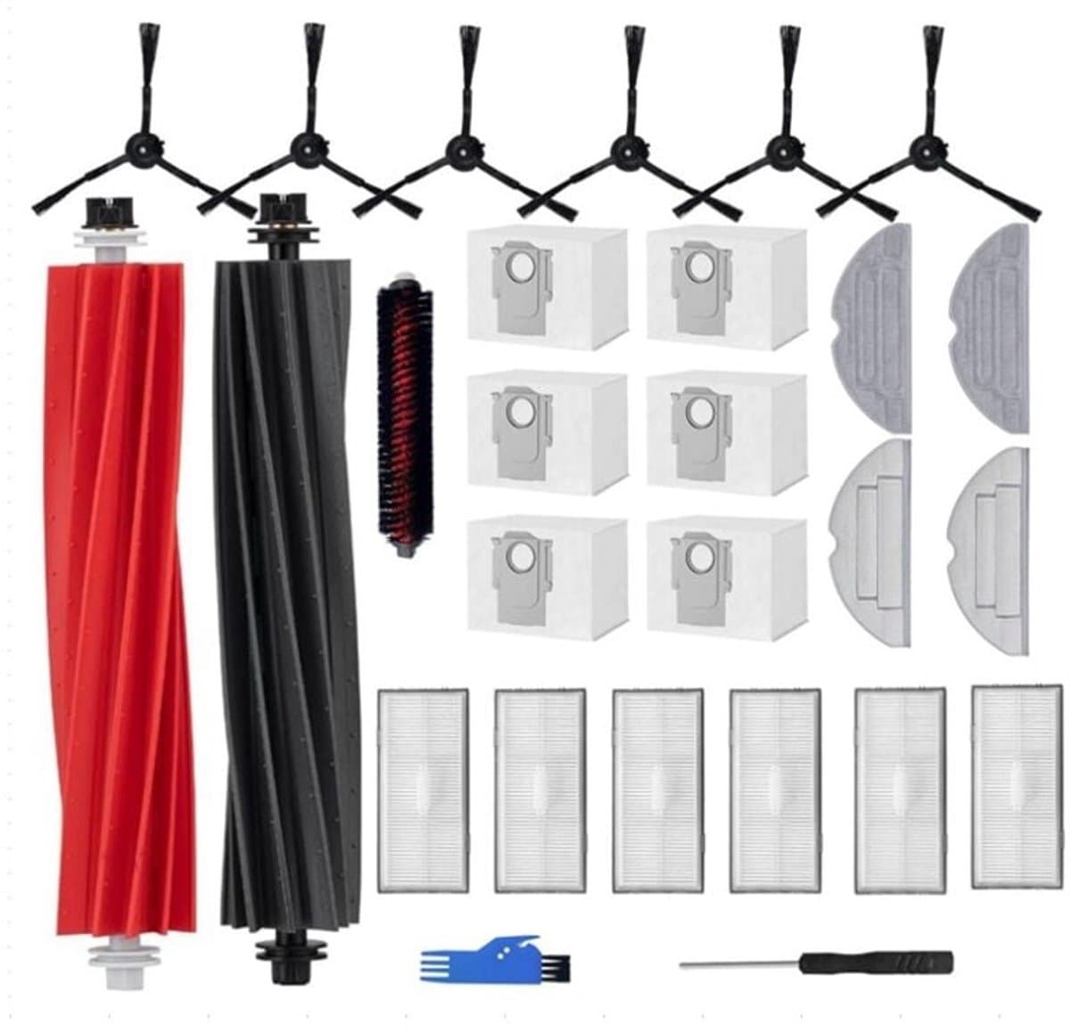 Accessoireset voor reserveonderdelen voor de Roborock S8 Pro Ultra robotstofzuiger- 6 stofzakken- 6 filters- 6 zijborstels- 4 dweilen- 1 reinigingsborstel — afbeelding 1