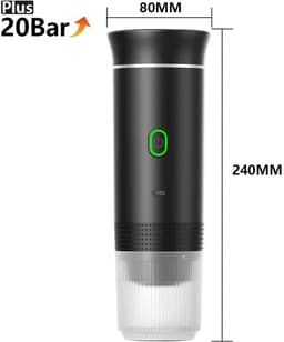 Espresso Machine Draagbaar Draadloos 3-in-1 – 20 Bar – Voor Koffiecapsules & Gemalen Koffie – USB Oplaadbaar – Zwart – Camping & Reizen — thumbnail 1