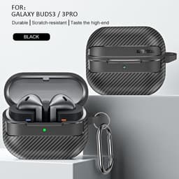 Geschikt voor Samsung Galaxy Buds 3 Pro/Buds 3 beschermhoes, zachte TPU schokbestendige beschermhoes, koolstofvezeltextuur met sleutelhanger, zwart — thumbnail 5