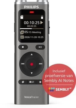 Philips DVT2075 Audio recorder - 2 Hoogwaardige microfoons - Stereo MP3-/ PCM-opname - Sembly AI Notes-software/ spraakherkenning - Groot verlicht display - 8 GB - USB-C - oplaadbare accu - Antraciet — thumbnail 1