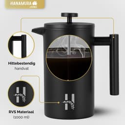 Hanamura French Press - Cafetiere - Dubbelwandig - 1L - Zwart — thumbnail 4