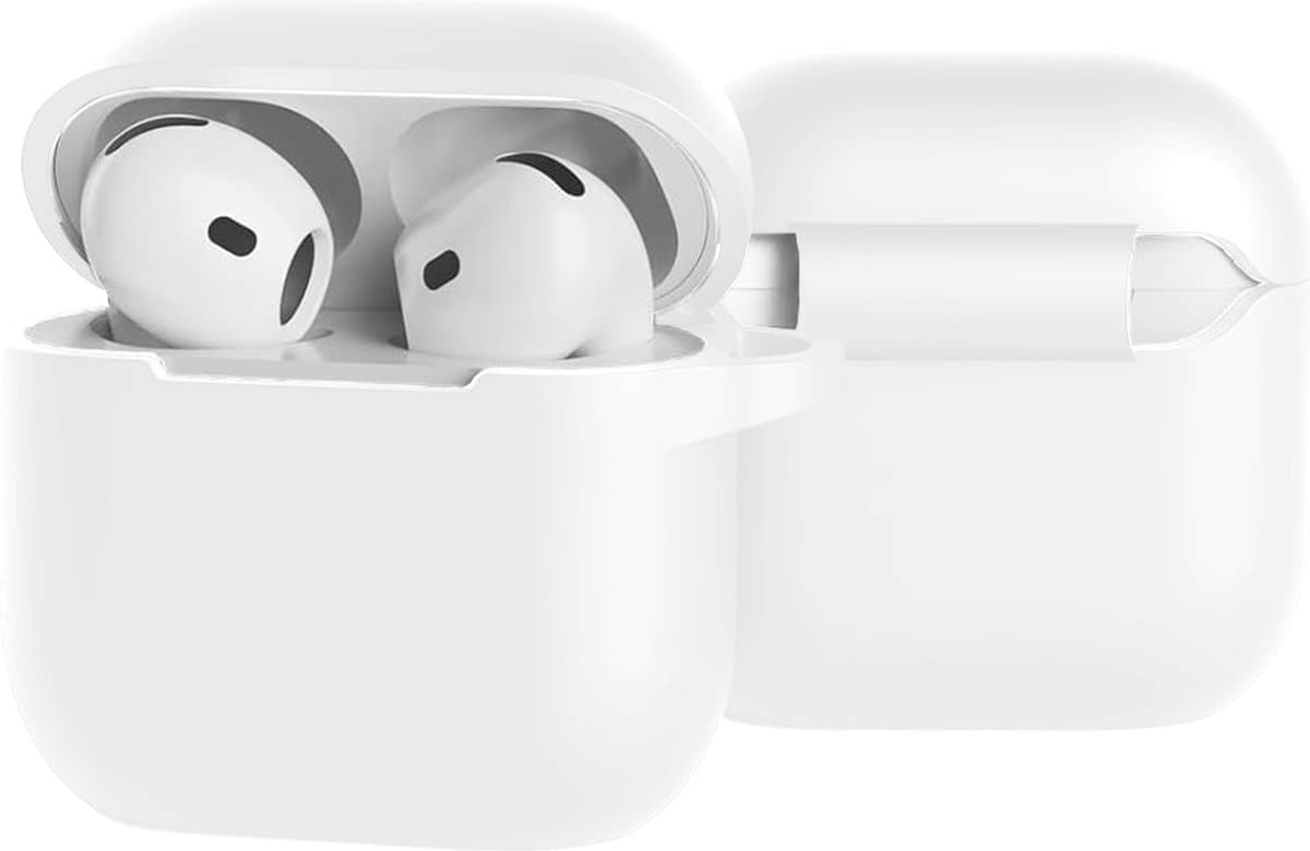 Case - Geschikt voor Apple AirPods 4 - Siliconen Hoes met Clip - Silicone Hoesje Cover - Wit — afbeelding 1