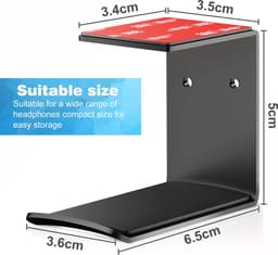 YONO Koptelefoon Houder Zelfklevend - Headset Haak - Hoofdtelefoon Hanger - Bureau - Metaal - Zwart — thumbnail 5