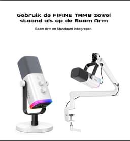 FIFINE - TAM8 - USB / XLR Studio microfoon - Flexibele Arm ( BM88 ) - Met kabelgoot - Geschikt voor PC/PS4/PS5 - RGB - Podcast - Gaming - Streaming - Wit — thumbnail 4
