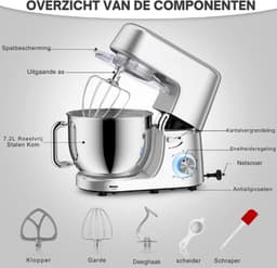 Deegmachine - Deegmixer - Kneedmachine Keukenmachine - Kneedmachine - Deegkneder - Deeghaak - Kneedhaak - Keukenmixer - Keukenmachine - Keukenmixer Met Mengkom - Keukenmixer Machine - Mixer Met Mengkom - Keukenrobot - Keukenmachines - 7.2 Liter — thumbnail 3