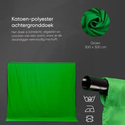 Pixetool - Green Screen Doek 300 x 300cm met achtergrondsysteem 260 x 300 cm - Achtergronddoek - Fotostudio - Green Screen Studio - Inclusief 4 klemmen — thumbnail 3