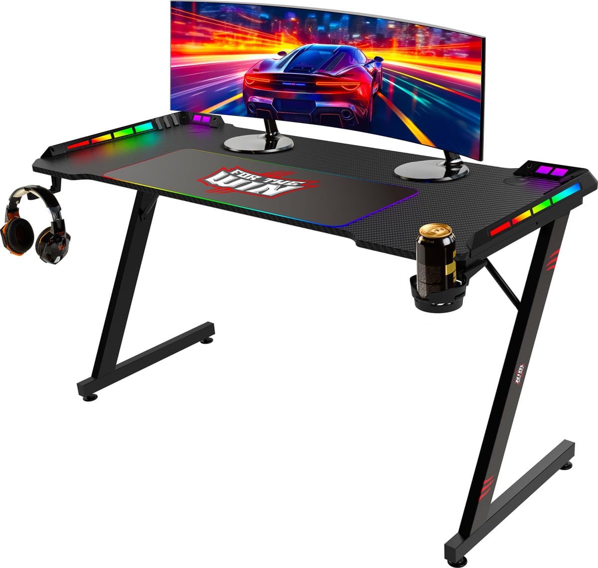 For The Win Gaming Bureau met LED Verlichting - 140x74x60 cm - Game Bureau - Incl. RGB Muismat - Gaming Desk - Computer Tafel - Gaming Tafel — afbeelding 1