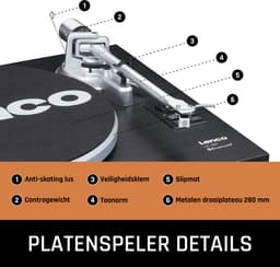 Lenco Platenspeler met Bluetooth - Twee externe Speakers - Ingebouwde Versterker - LS-500BK - Zwart — thumbnail 3