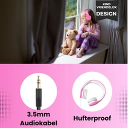 WiseQ Junior Kinderkoptelefoon met Draad – Koptelefoon Meisje – Koptelefoon Kind vanaf 3 Jaar – Hoofdtelefoon met Kabel – 85 dB Volumebegrenzer – Opvouwbaar – Met Stickers – Roze — thumbnail 2