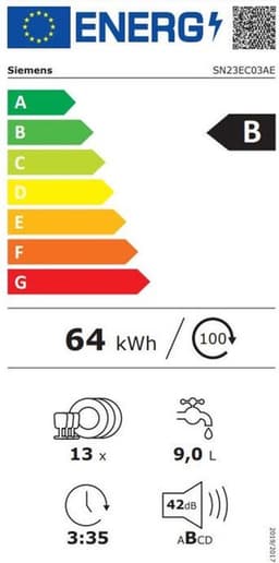 SIEMENS SN23EC03AE Vrijstaand, 13 plaatsinstellingen, 42 dB, aquaStop, Wi-Fi, B — thumbnail 2