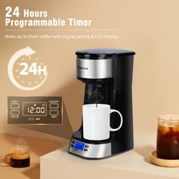 Aigostar 302FX - Koffiezetapparaat - Filterkoffie - 0.42 l - thermosbeker - Timer schakelaar - Ideal voor camping - 750W - RVS/Zwart — thumbnail 2