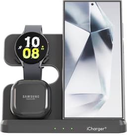 iCharger Samsungs Edition – 3-in-1 Draadloze Oplader – Snellader voor Samsung Galaxy Telefoon, Buds & Watch – Inclusief 25W Stekker – Modern Design & Veilig — thumbnail 1