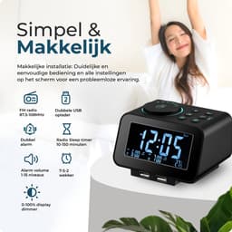 Homebay - Digitale Wekkerradio - Netstroom - 2x USB Oplader - Dimbaar Display - Natuurgeluiden - Zwart — thumbnail 2