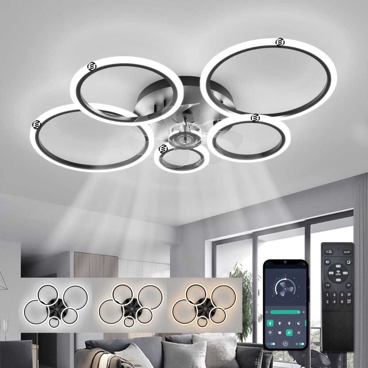 Equivera Plafonniere met Ventilator - Plafondventilator - Plafondventilator Afstandsbediening - Plafondventilator Slaapkamer - Plafond Ventilator met Verlichting - Plafondlamp - Plafonniere - Ideaal voor in uw slaapkamer! — afbeelding 1