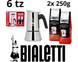 Bialetti Venus 6tz koffiezetapparaat set + Nocciola koffie 250g + Classico koffie 250g, Percolator, Italië, voordeelpack, kerstpakket, ideal kerst cadeau, koffieliefhebbers, uniek gift