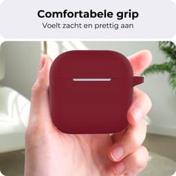 Hoesje - Geschikt voor Apple AirPods 4 - Siliconen Hoes met Clip - Silicone Case Cover - Donkerrood — thumbnail 3